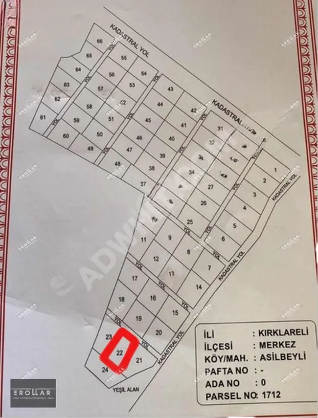 Land for sale licensed for construction in ASİLBEYLİ, center of KIRKLARELİ