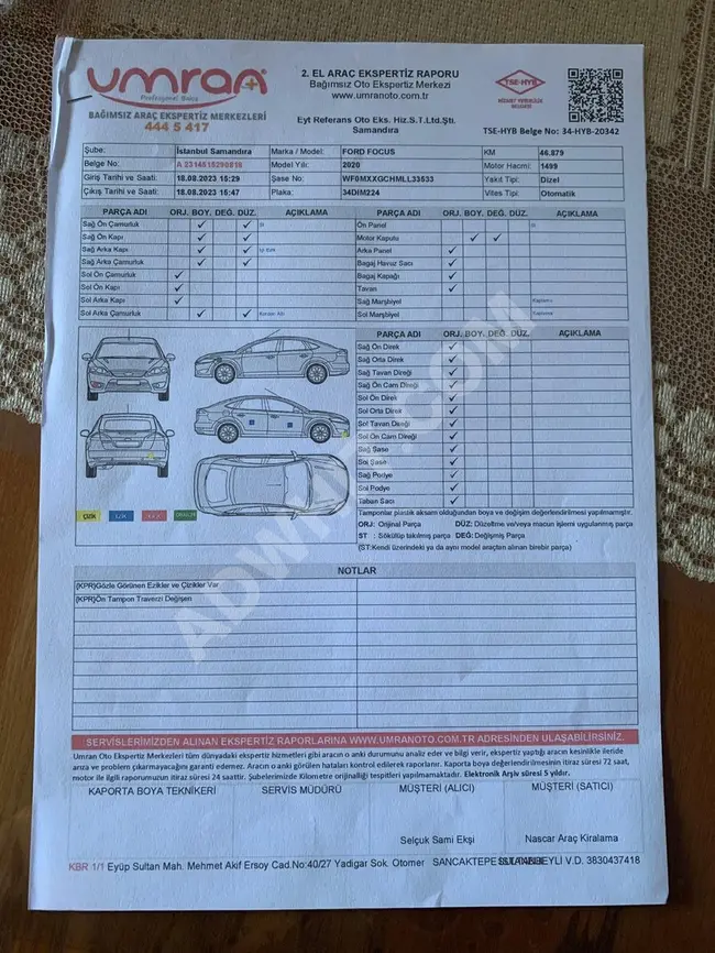 Orjinal 66 Bin KM'de 2020 Model Focus 1.5 EcoBlue Trend X 120 Ps