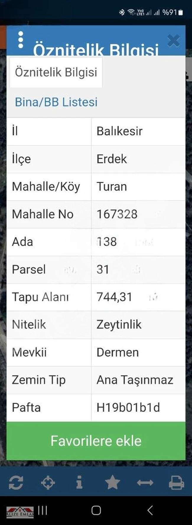 alizeden erdek turanda denize 2 km çevresinde yapılaşma olan yer