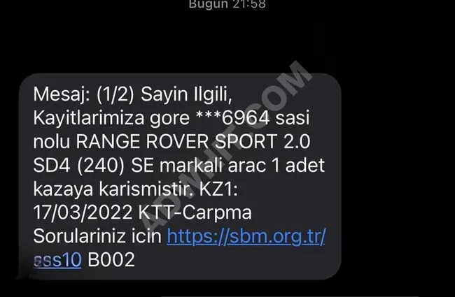 2017 RANGE ROVER SPORT / BOYASIZ-DEĞIŞENSİZ-TRAMERSİZ/117.000Km