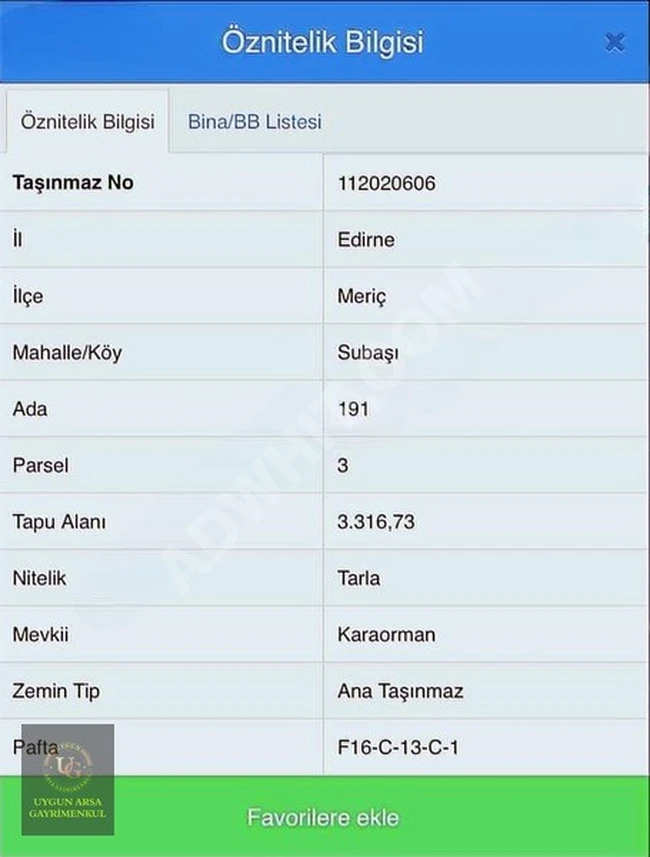 A plot of land measuring 3,316 square meters in EDİRNE MERİÇ SUBAŞI