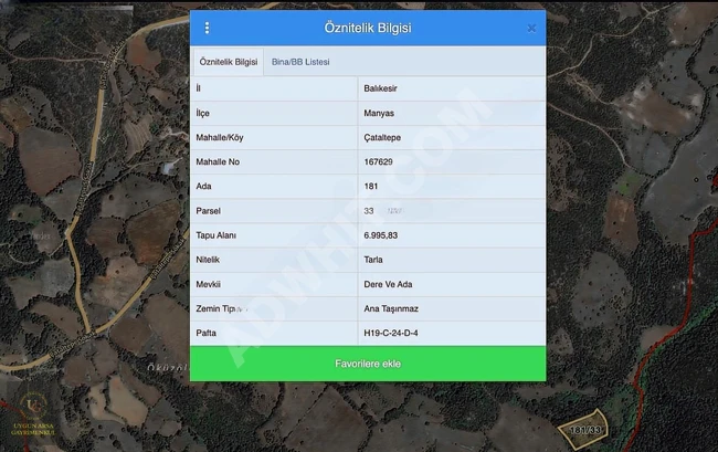 أرض بمساحة 6,955 م2 في BALIKESİR MANYAS ÇATALTEPE