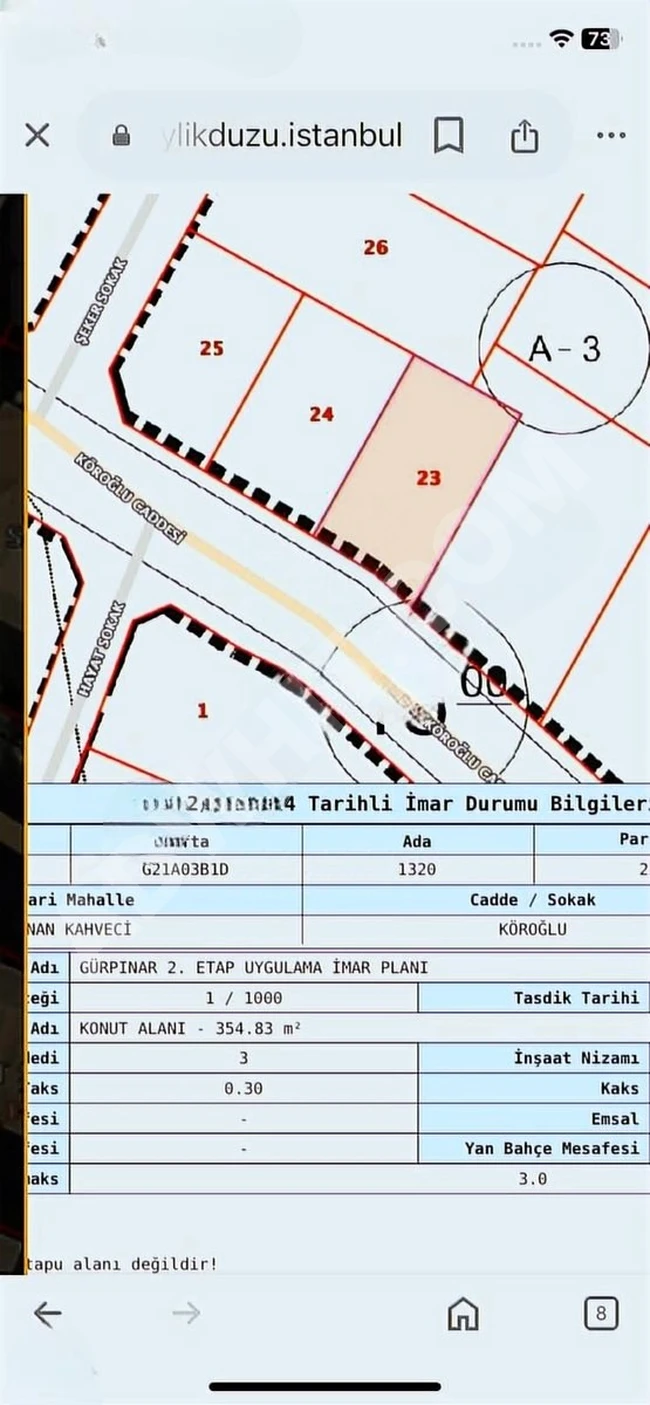 Beylikdüzü Gürpınar Köroğlu caddesinde satılık arsa