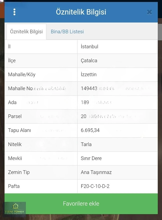 قطعة أرض بمساحة 258 متر مربع للبيع في ÇATALCA ,İZZETİN'