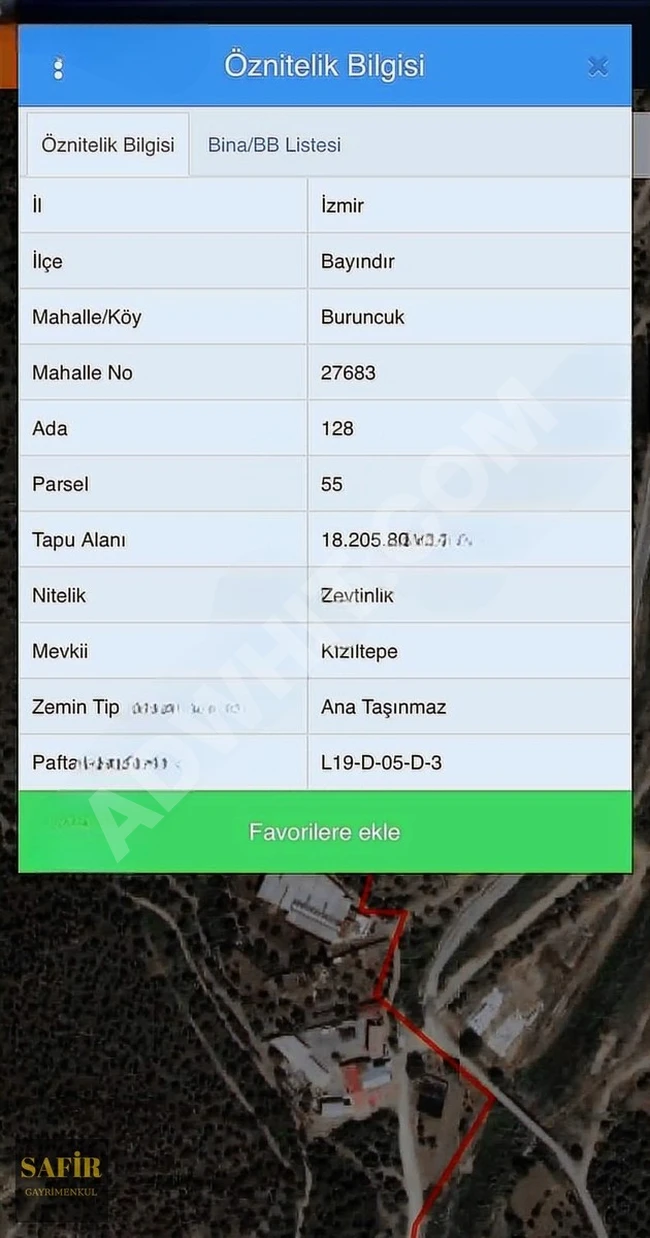İZMİR BAYINDIR'DA SATILIK 18200M TEK TAPU ZEYTİNLİK