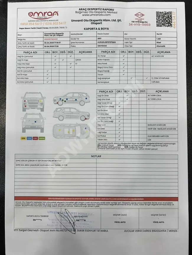 2017 MODEL 76BİN KM DACİA DUSTER 1.5 DCİ LAUREATE OTOMATİK