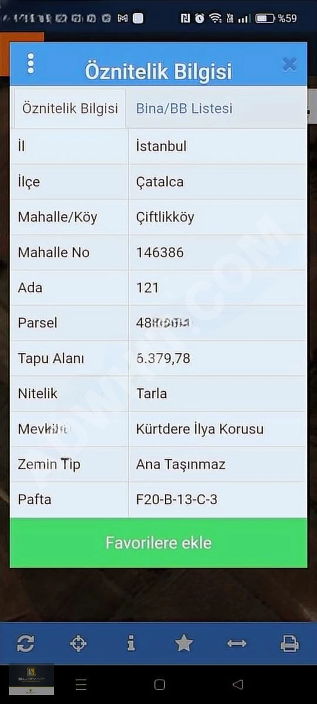 أرض للبيع في ÇATALCA ÇİFTLİKKÖY