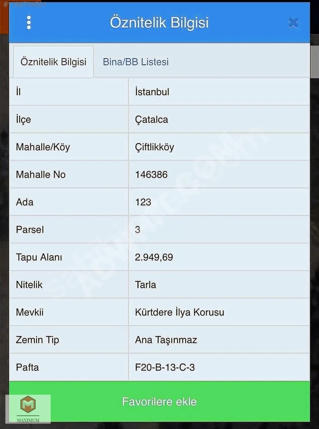 أرض استثمارية بمساحة 2,950 متر مربع بسند ملكية واحد في ÇATALCA ÇİFTLİKKÖY