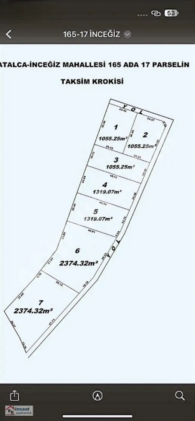 ÇATALCA İNCEĞİZ EŞSİZ YATIRIMLIK ANA YOL YAKINI SATILIK ARSA