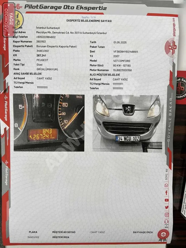 2007 PEUGEOT 407 1.6 HDİ COMFORT PAKET 267.000 KM