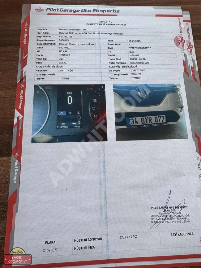2021 RENAULT MEGANE 1.5 BlueDCİ 115 HP EDC OTOMATİK 110.000 KM