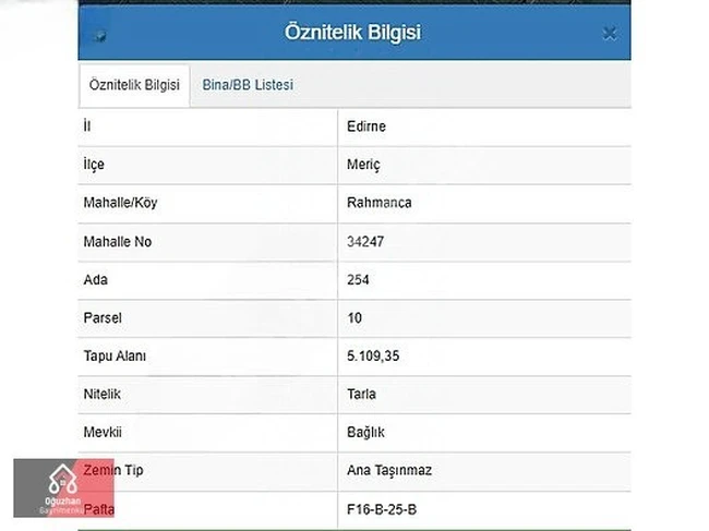 أرض زراعية مساحتها 5109 متر مربع وبها طريق كاداسترالي في edirne meriç rahmanca