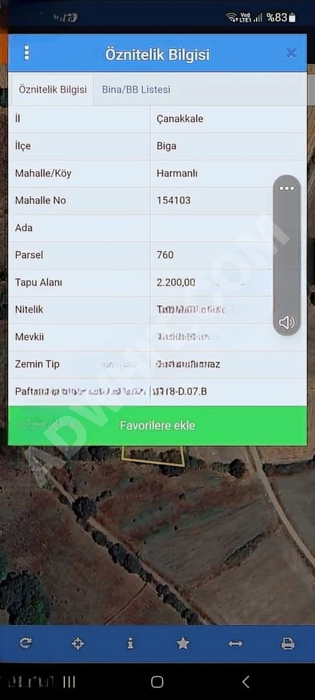 ÇANAKKALE BİGA YATIRIMLIK KELEPİR 2.200M2 TARLA