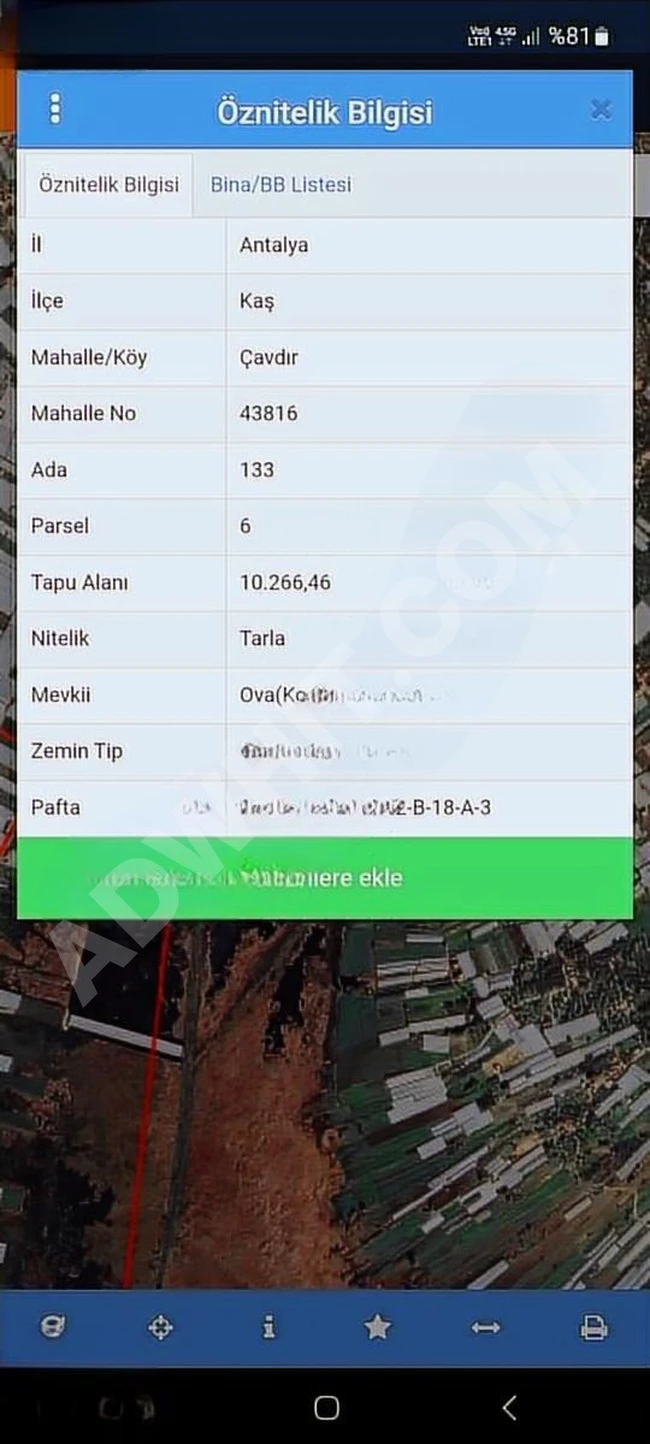 KAŞ ÇAVDIR DA YATIRIMLIK TARLA