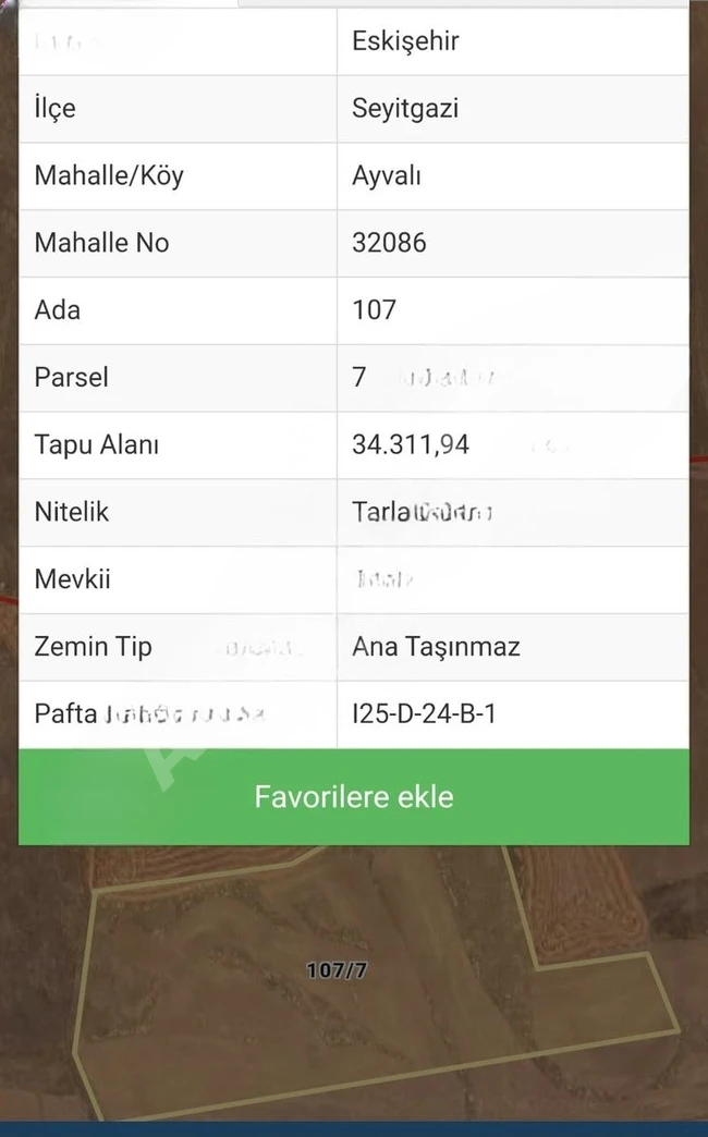ESKİŞEHİR SEYİTGAZİ AYVALI MAHALLESİ YATIRIMLIK 34311M2 ARAZİ