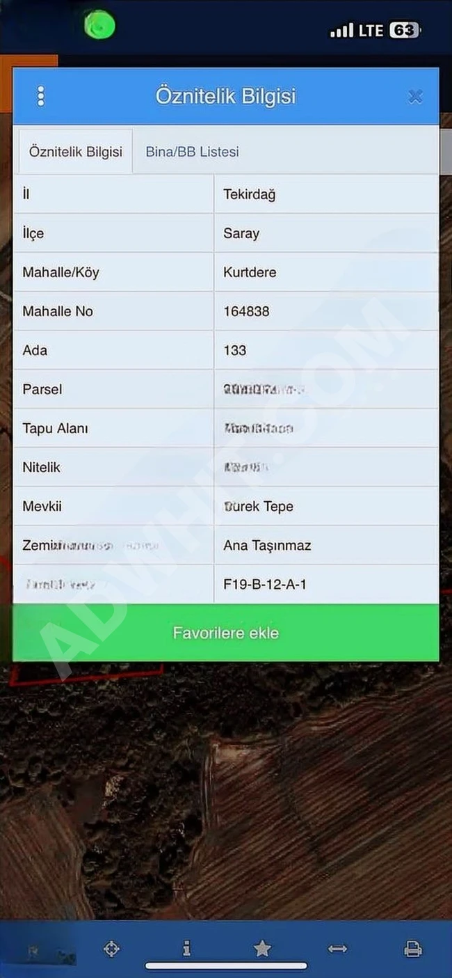 SARAY KURTDEREDE, SATILIK 403 m2 ARSA
