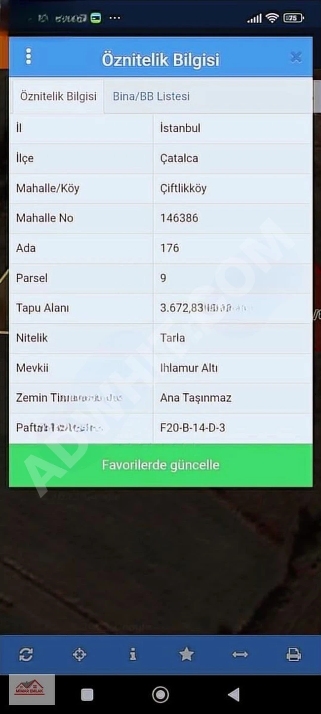 أرض زراعية بمساحة 710 متر مربع للبيع في ÇATALCA ÇİFTLİKKÖY