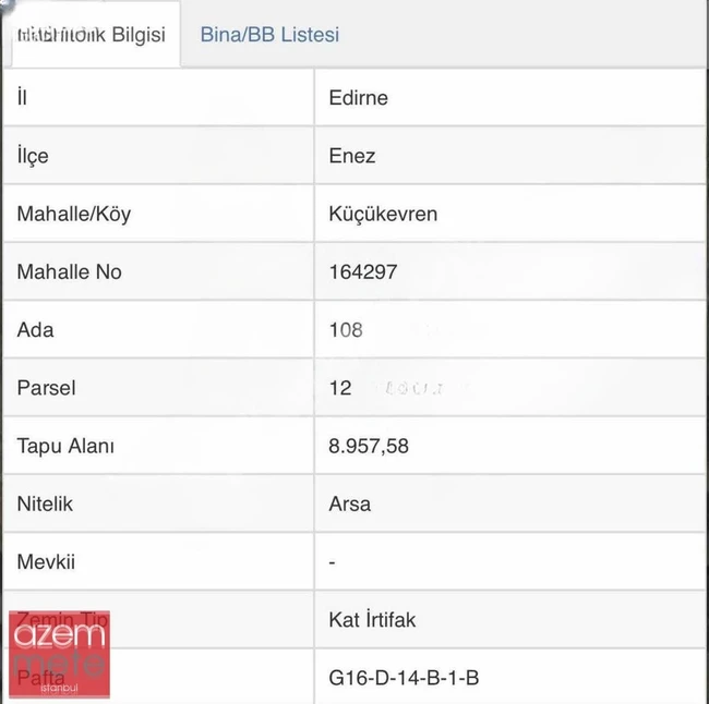 Land licensed for building a villa for sale in EDİRNE ENEZ KÜÇÜKEVREN area