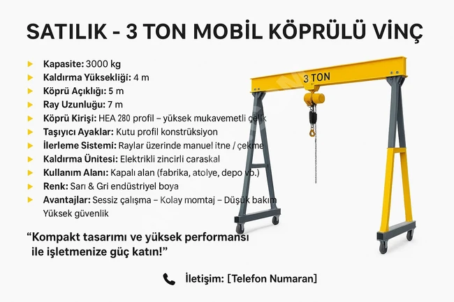 3 tok kapasiteli Mobil  vinç