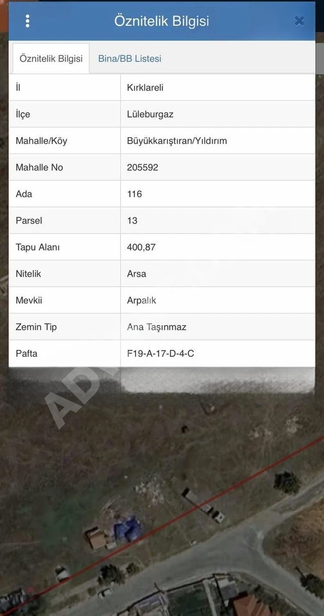 Independent land with an area of 400 square meters and a construction permit for sale in BÜYÜKKARIŞTIRAN YIRDIRIM