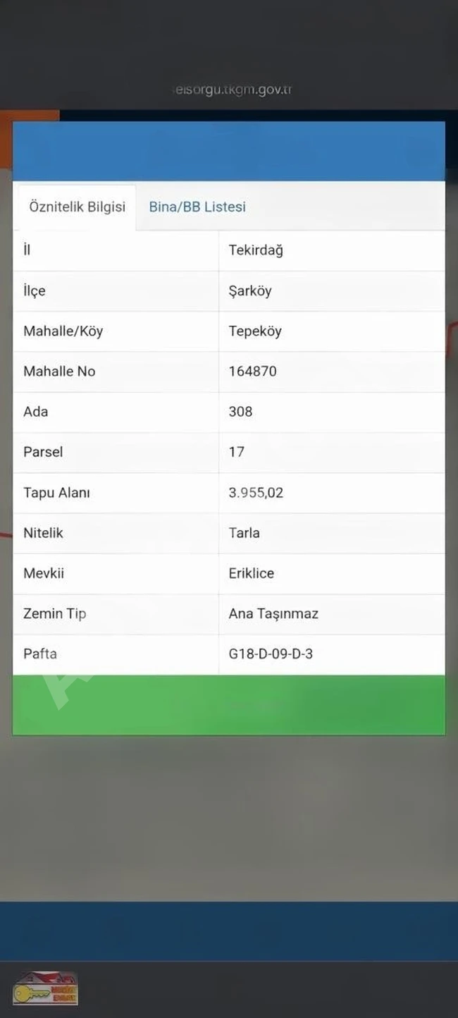 ŞARKÖY TEPEKÖY; ERİKLİCE SINIRINDA 3955 m2 SATILIK TARLA