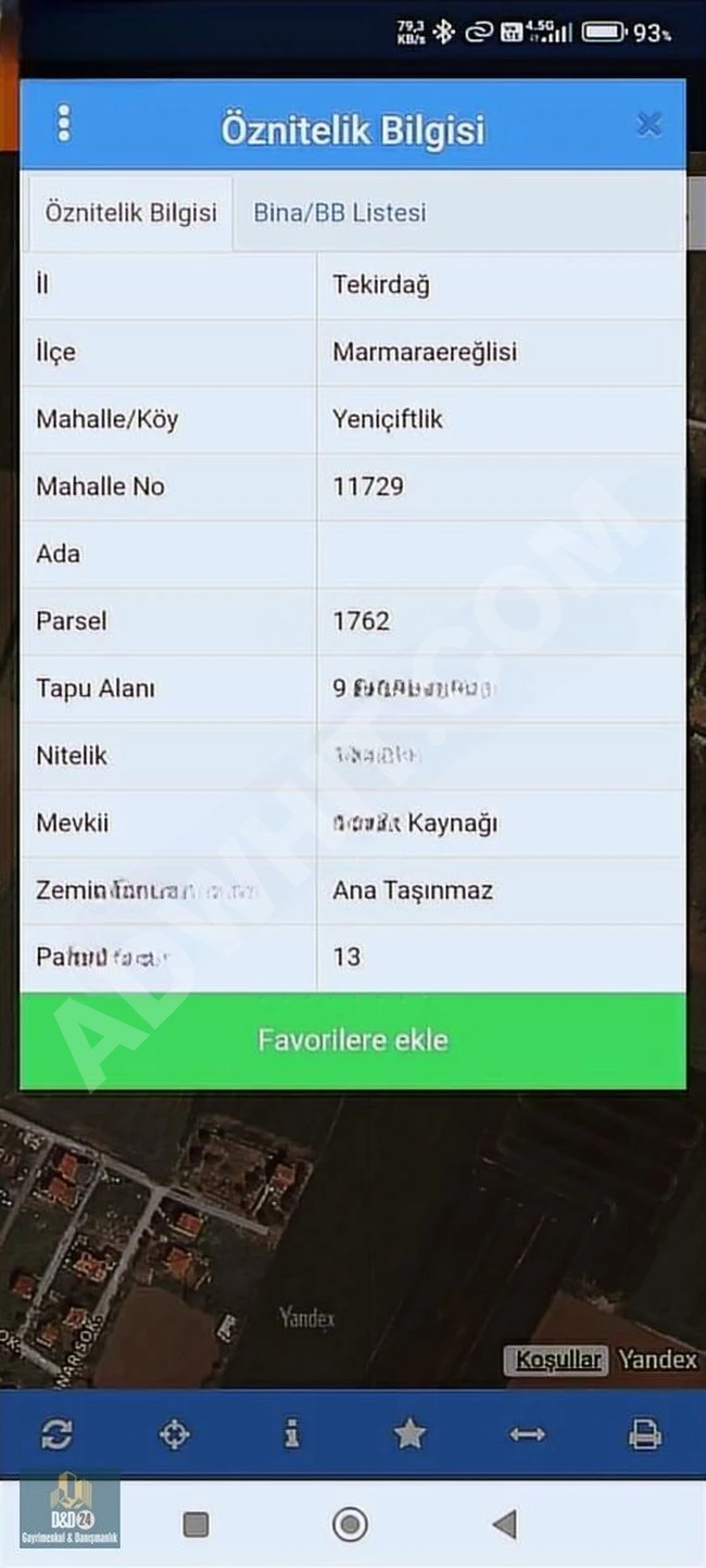 MARMARA EREĞLİSİ YENİÇİFTLİK DE SATILIK ARSA
