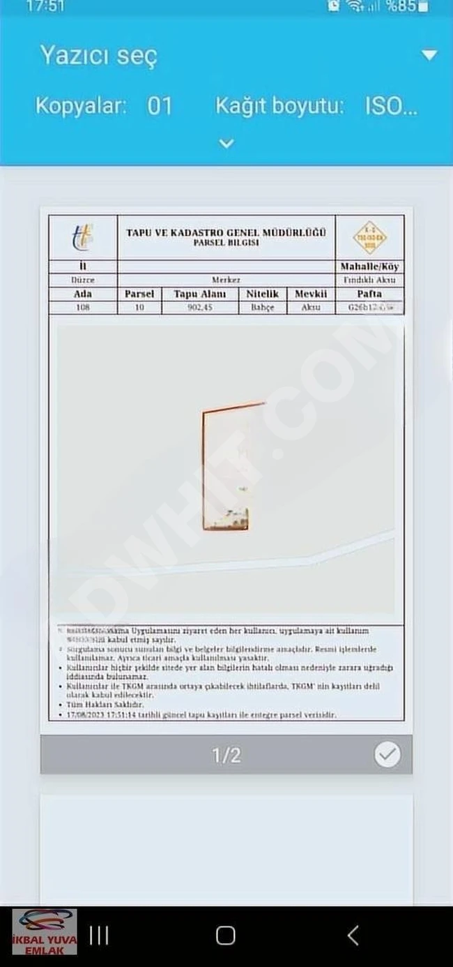 Düzce Fındıklı Aksu Köyünde satılık konut arsası