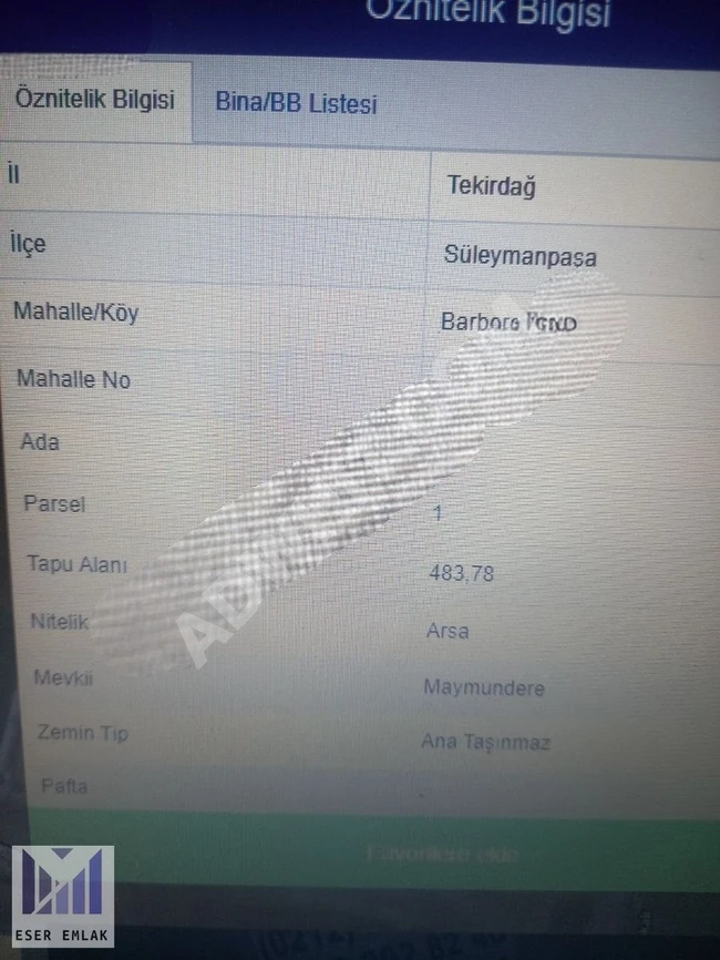 TEKİRDAĞSÜLEYMANPAŞABARBAROSMAHALLESİ483'M'2 3KATKONUTİMARLIARSA