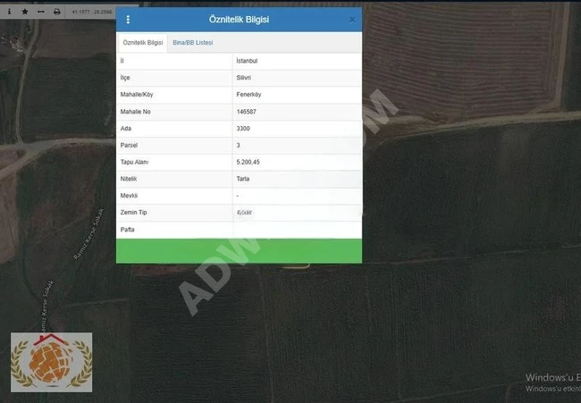 ....................SİLİVRİ FENERDE RESMİ YOLU OLAN TARLA