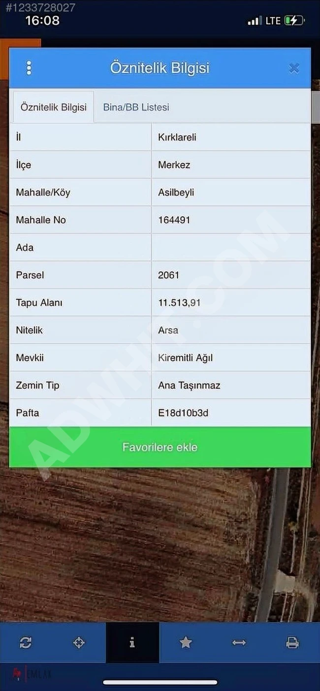 A plot of land with an area of 11,553 square meters on the road in KIRKLARELİ ASİLBEY.