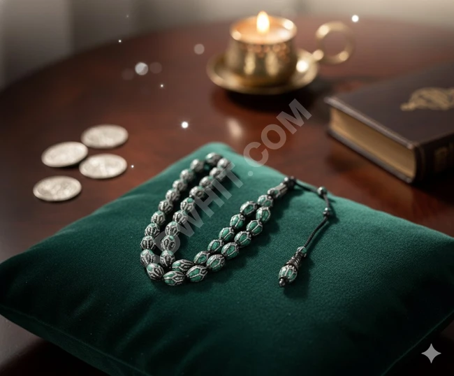 Yeşil renk ile işlenmiş siyah yüsr tesbih