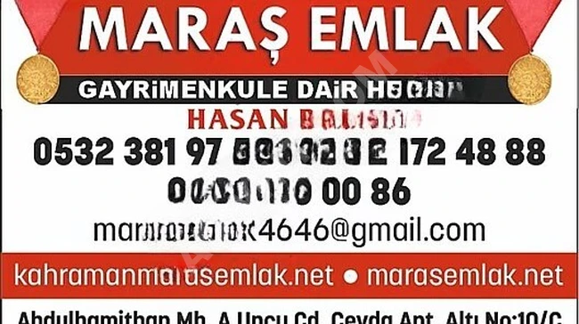 MARAŞ EMLAK'TAN HACI MUSTAFA DA SATILIK TEK TAPU TARLA