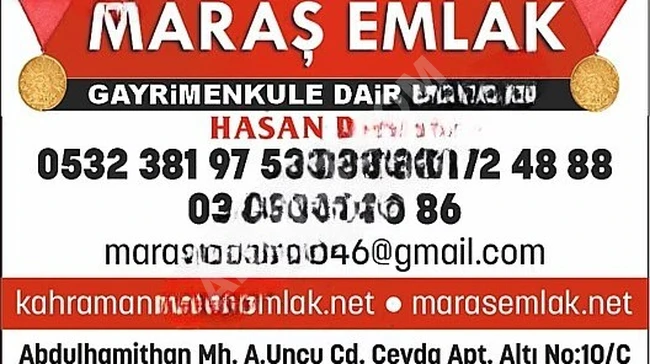 MARAŞ EMLAK'TAN İMRAN KILIÇ KÖPRÜSÜ İLERİSİ SATILIK TEK TAPU TRL