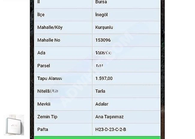 BURSA İNEGÖL KURŞUNLU MAH ACİL SATILIK ARSA