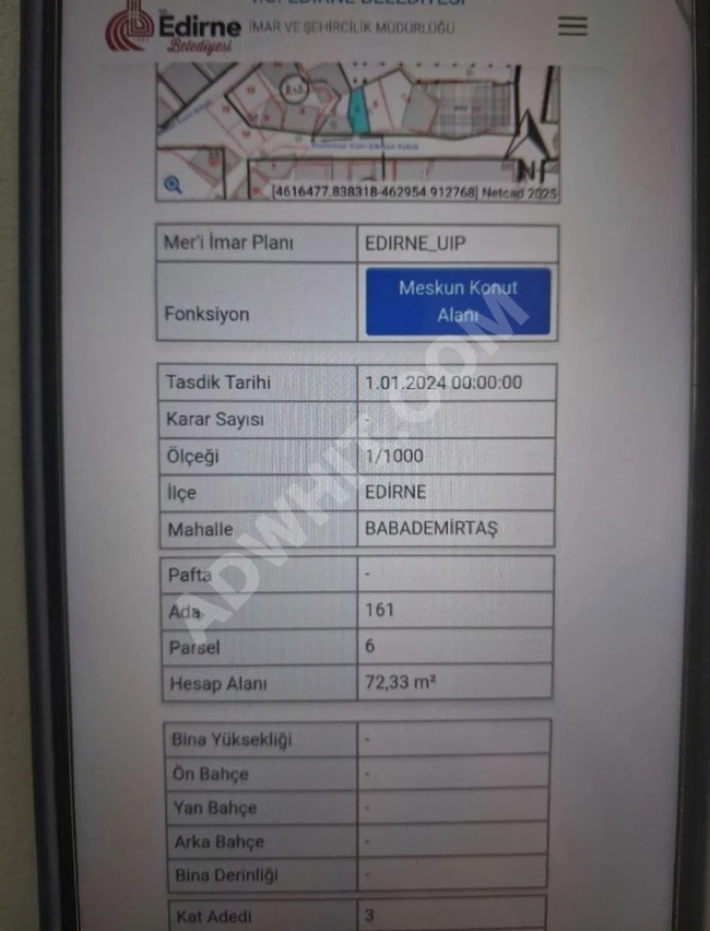SATILIK MÜSTAKİL İMARLI ARSA EDİRNE MERKEZDE 73 M2