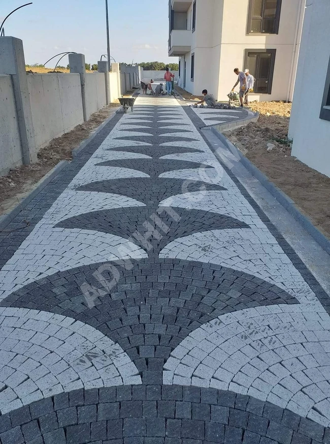 Begonit cube stone floor installation team Halil Mersin