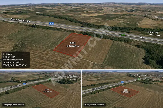 🏡 سورغون دوغانكنت: أرض زراعية للبيع بمساحة 5,070 متر مربع على الطريق الرئيسي