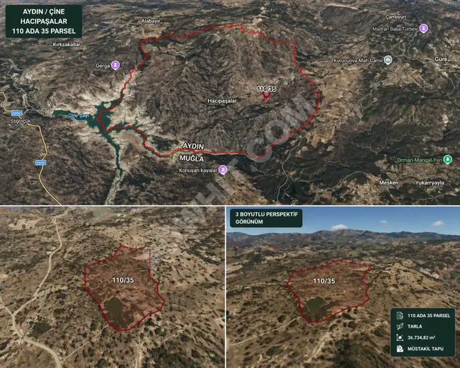 🌿 أرض زراعية للبيع بمساحة 36.734 متر مربع في هاçıباشالار، تشينه، آيدين