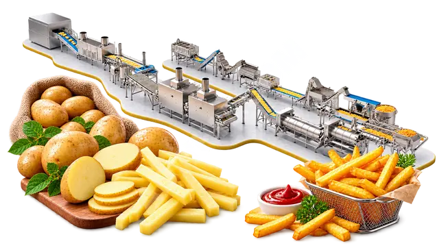 Dondurulmuş doğal patates parmakları üretim hattı