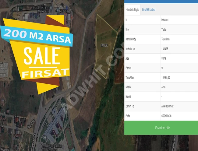 TUZLA TEPEÖREN'DE SON FIRSAT KAÇMAZ ARSA 200m2